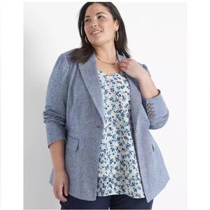 Lane Bryant linen Blend one button blazer womens size 24 plus blue professional